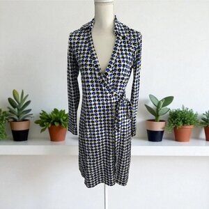 DIANE VON FURSTENBERG DVF Printed Collared Wrap Dress Size 6